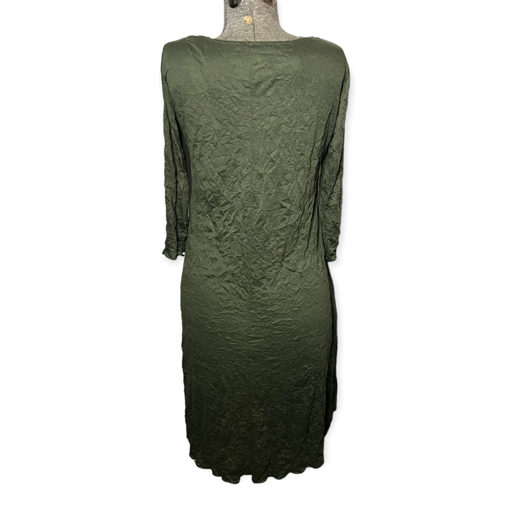 Vintage Lee Andersen Olive Green Rayon Blend Scoop Neck Crinkle Dress Size M - Picture 10 of 16